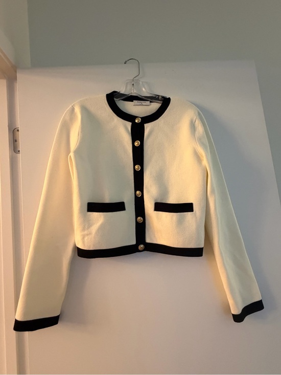 Babaton Sweaters - Babaton Cream Cropped Cardigan with Black Trim